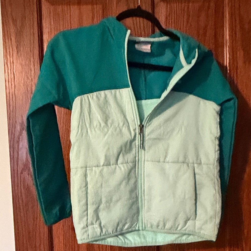 Columbia Girls Hybrid Quilted Full Zip Hoodie | Teal & Mint | Size M (10/12)